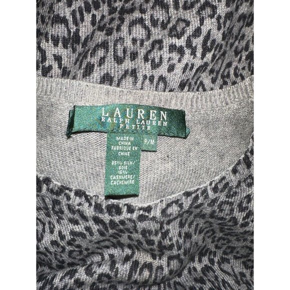 Ralph Lauren Petite Animal Print Silk Cashmere Sweater PM Gray Black - Picture 4 of 6